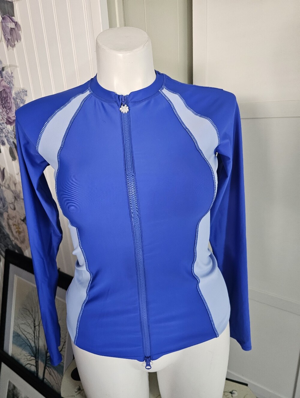 UV Skinz Full Zip Rash Guard Womens Blue UPF 50 Long Sleeve Swim Shirt Top NWT